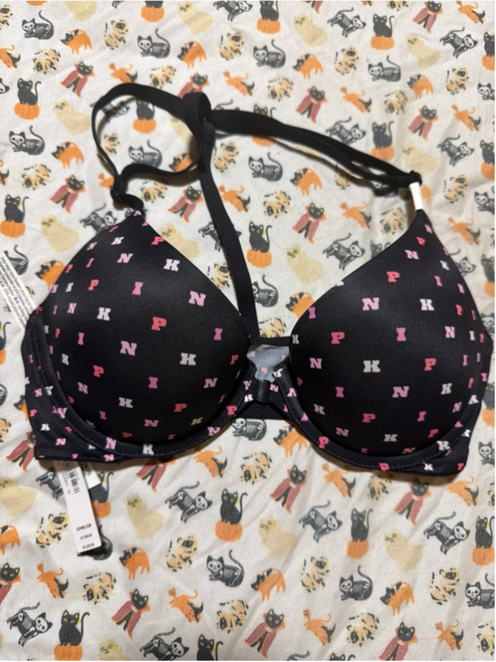 Victorias Secret Pink Black Logo Bra 32c NWT